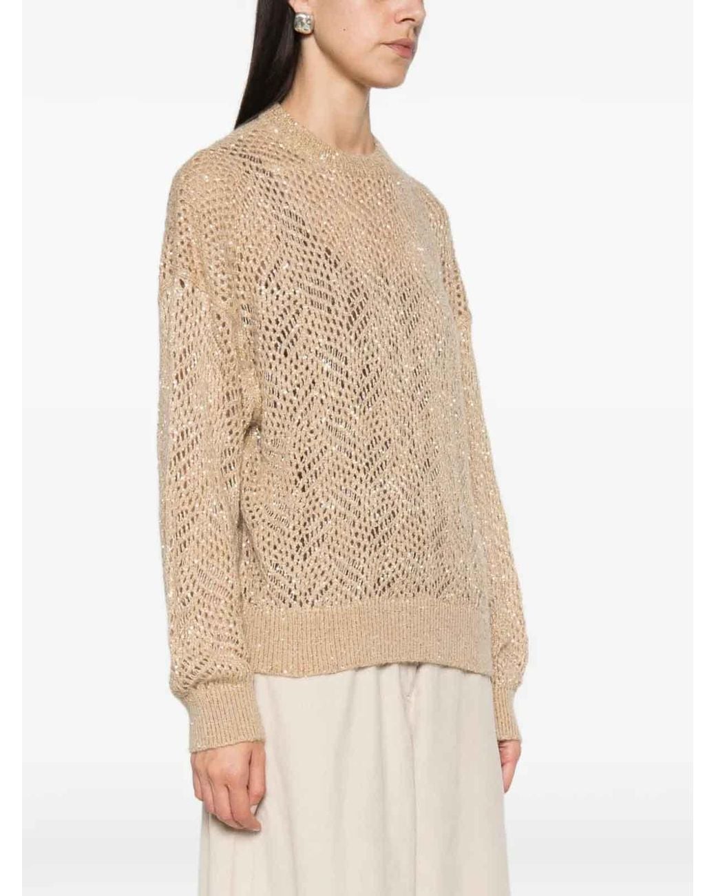 Brunello Cucinelli Natural Embroidered Sweater