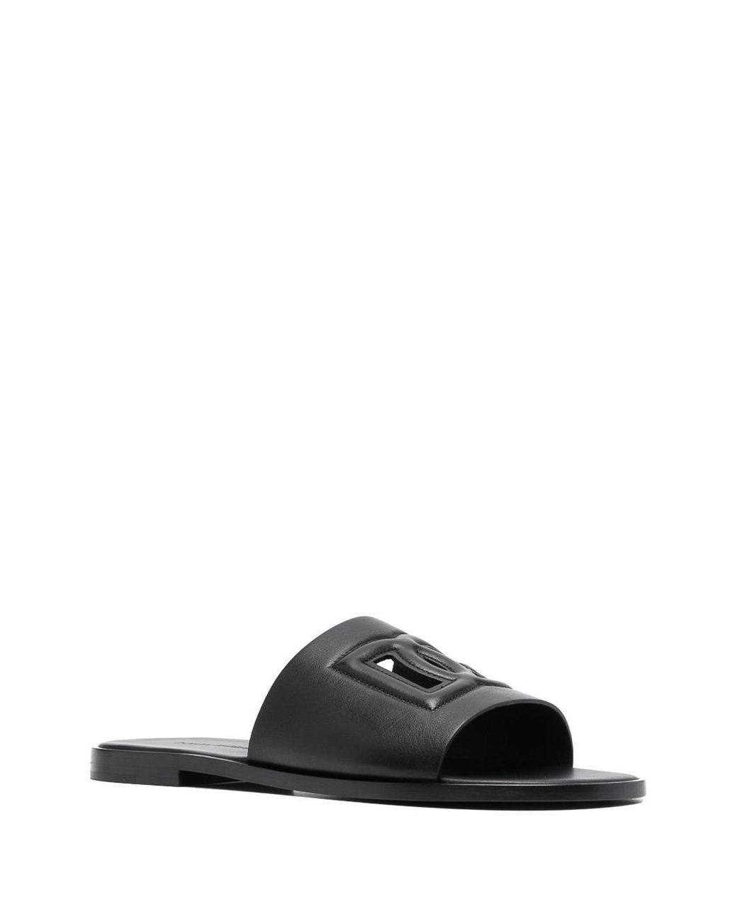 Dolce & Gabbana Black Leather Flat Sandals for men