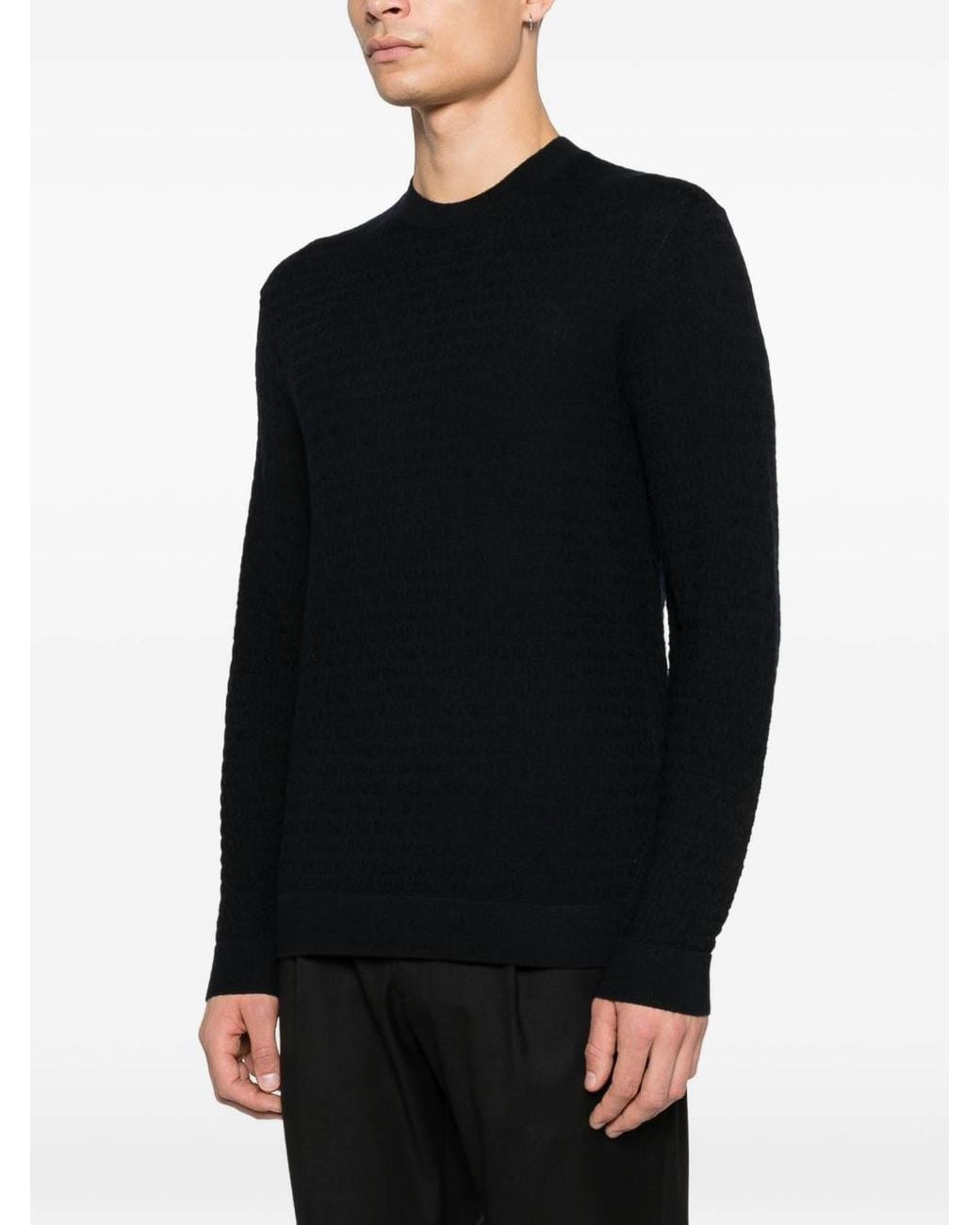 Emporio Armani Black Wool Crewneck Sweater for men