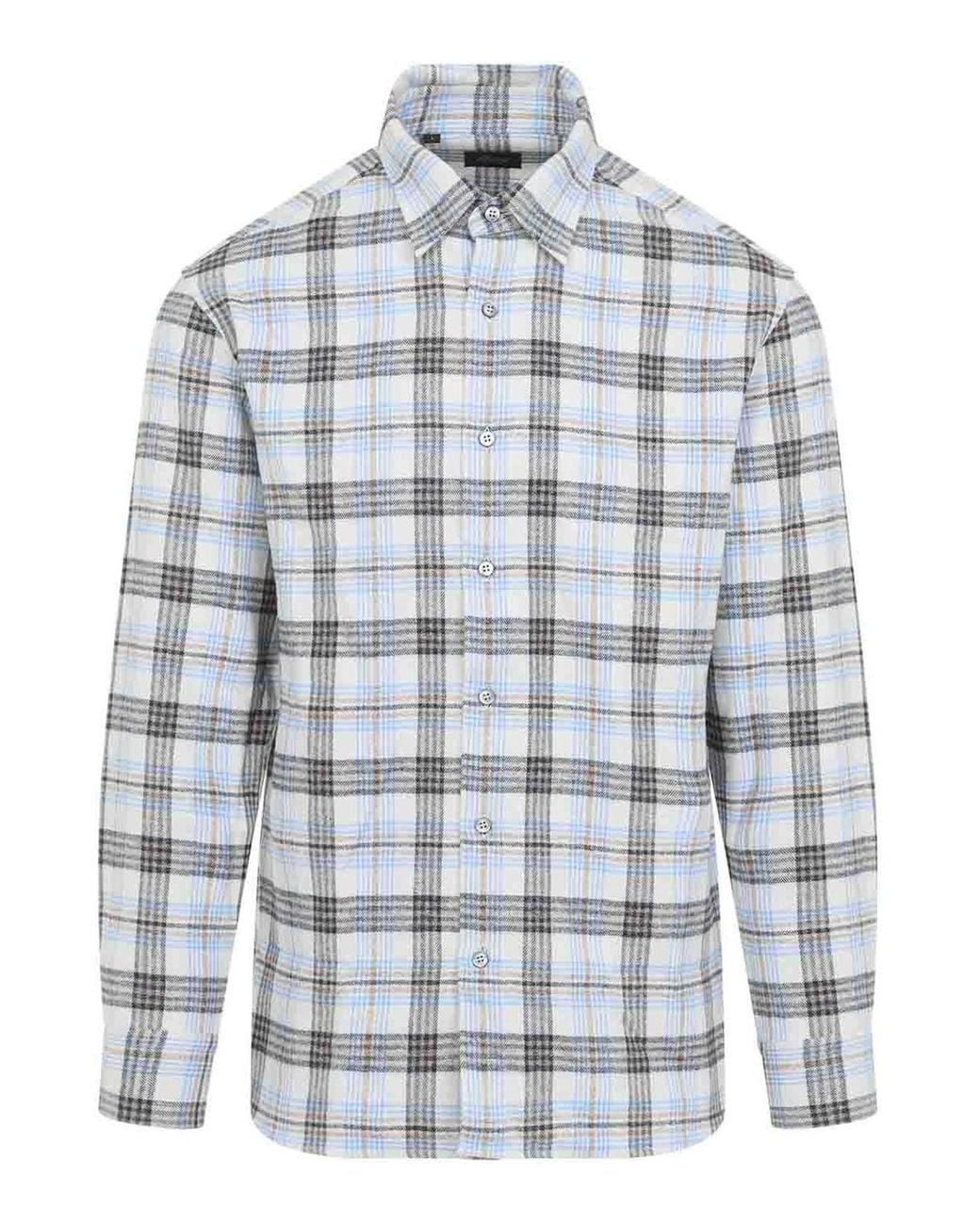 Brioni Blue Hidden Macro Check Shirt for men