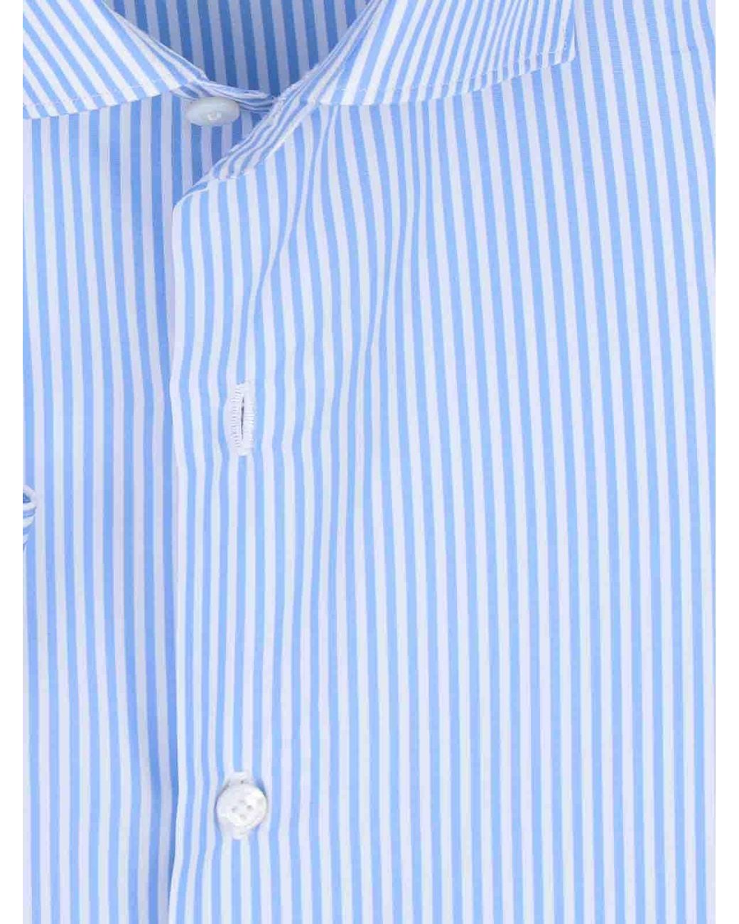 Finamore 1925 Blue Striped Cotton Button-Down Shirt for men