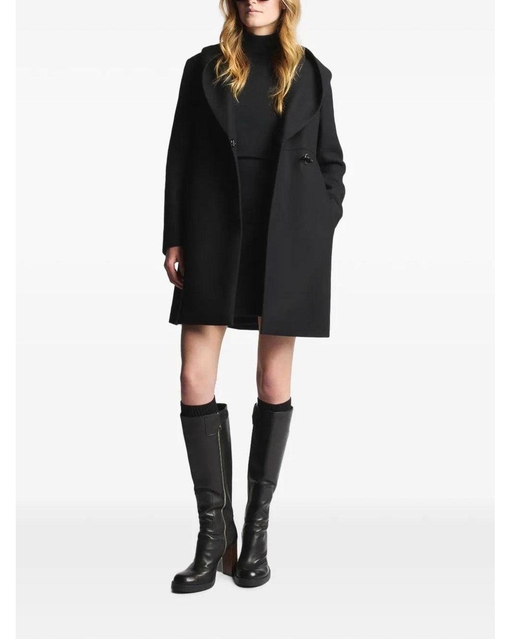 Fay Black Hooded Foderato Gancio Coat