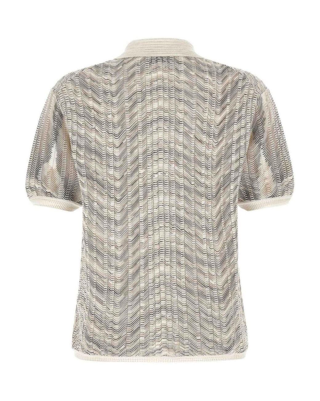 Missoni White Zig-Zag' Knit Polo Shirt for men