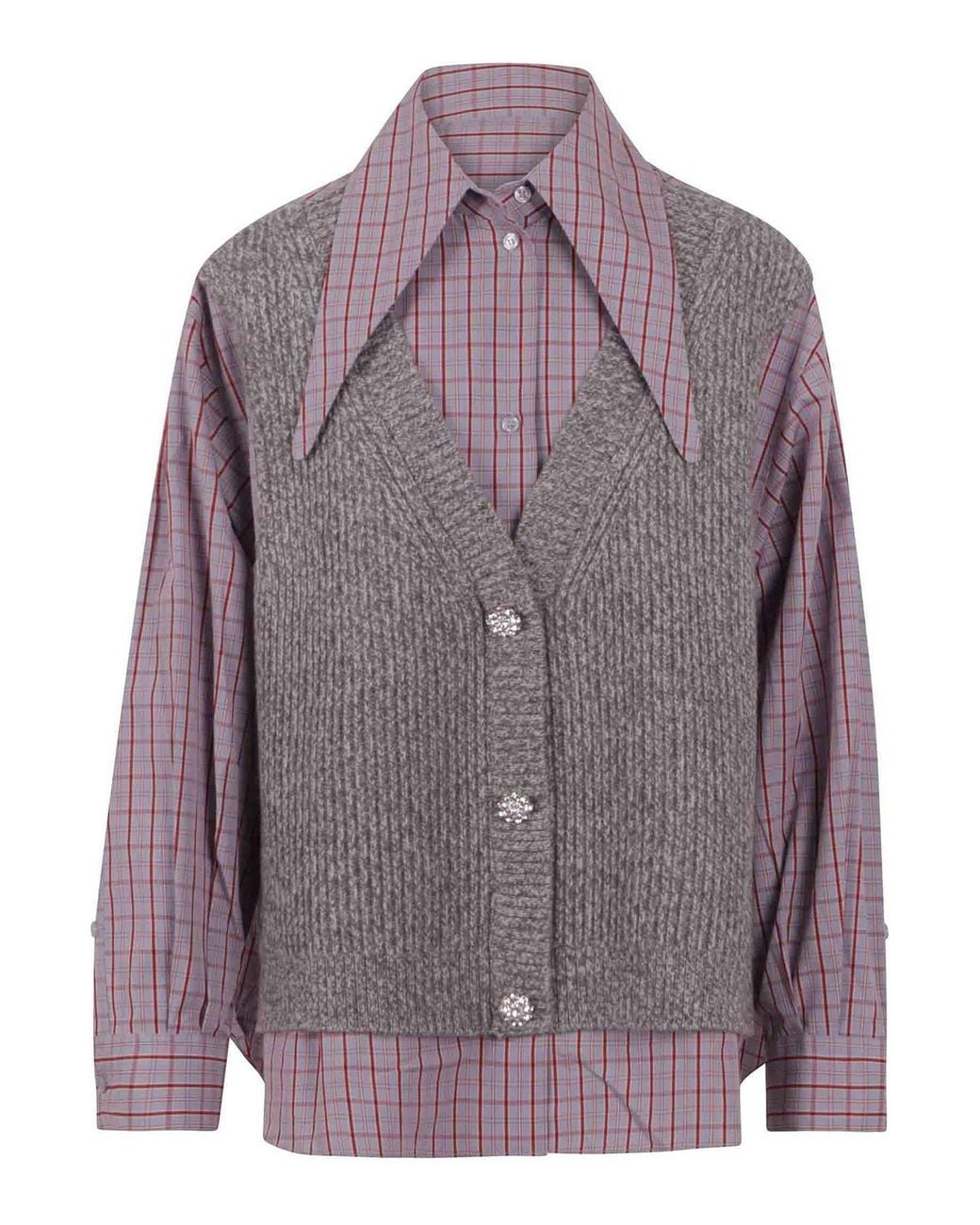 Essentiel Antwerp Purple Blouse With Overlay Of Wool Vest