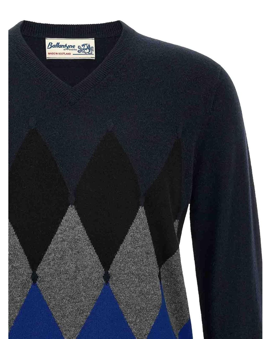 Ballantyne Blue Classic Diamond Intarsia Sweater for men