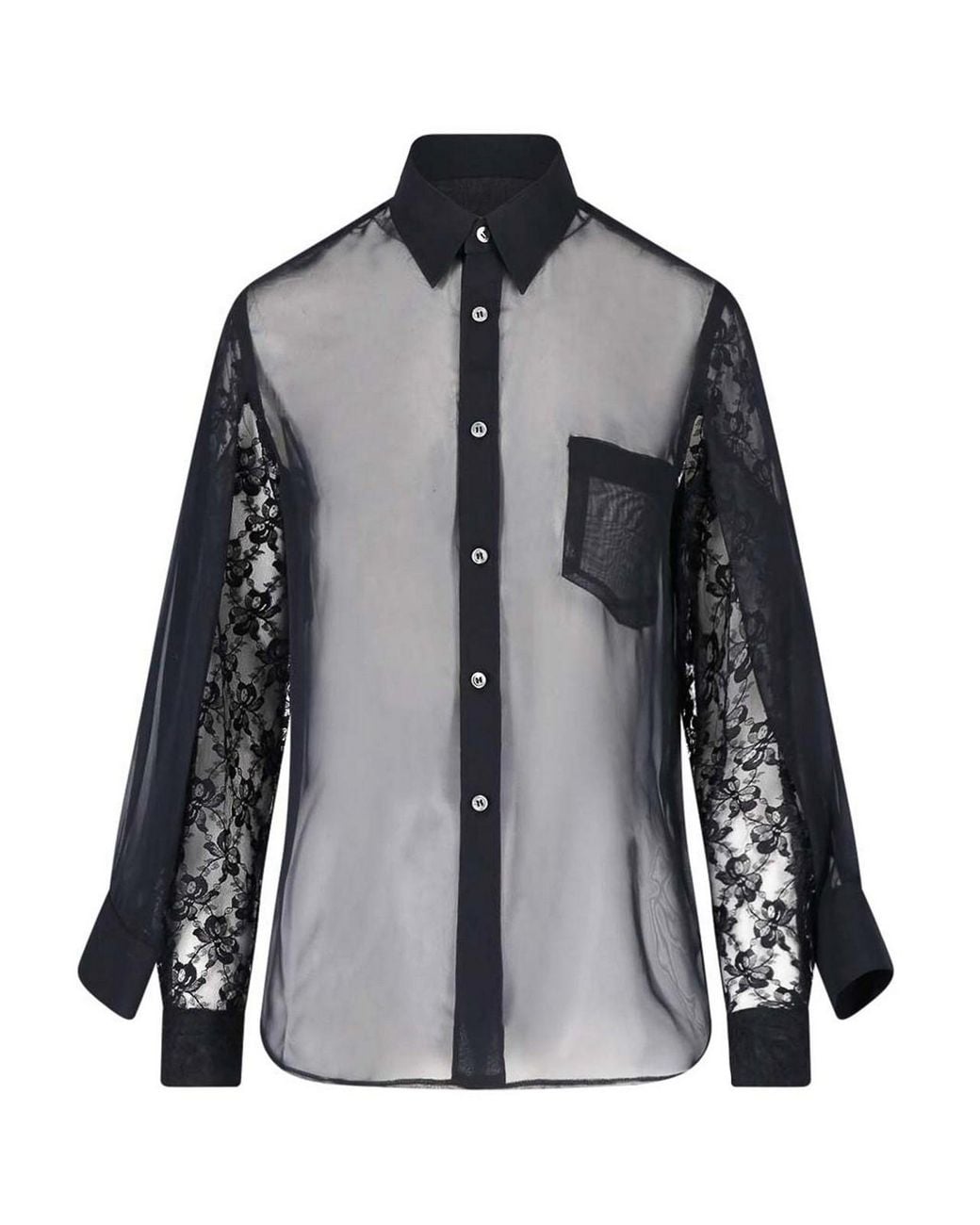 Comme des Garçons Gray Sheer Lace Shirt
