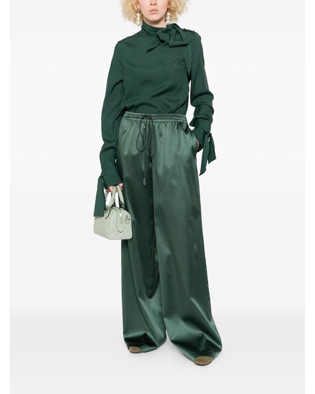Ermanno Scervino Green Dark Blouse With Bow