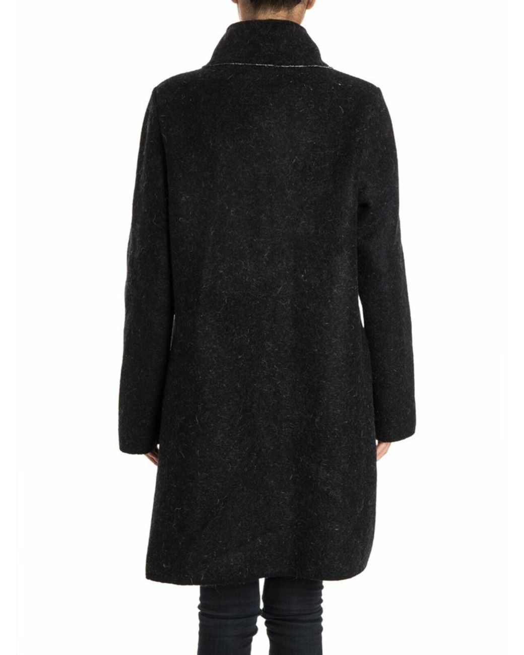 Fuzzi Black Wool Blend Coat