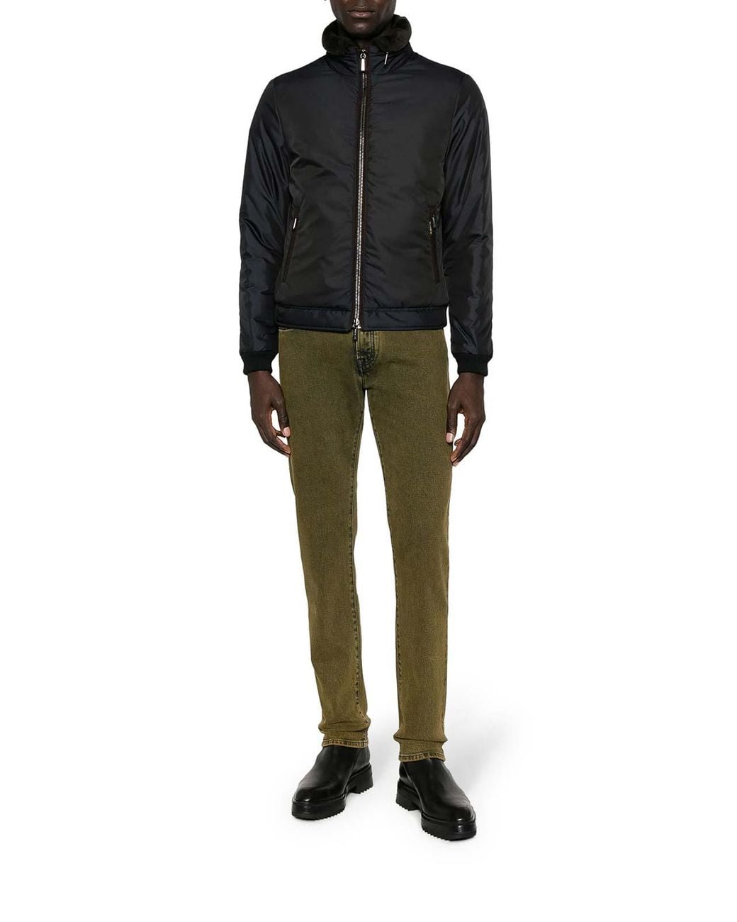 Moorer Blue Technical Fabric Bomber Jacket for men