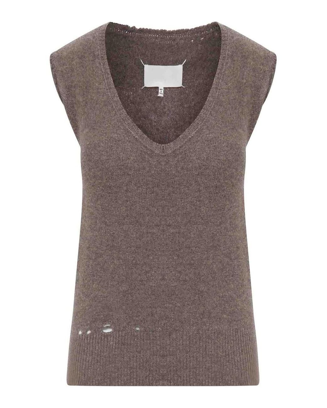Maison Margiela Brown Distressed-Effect Knit Vest