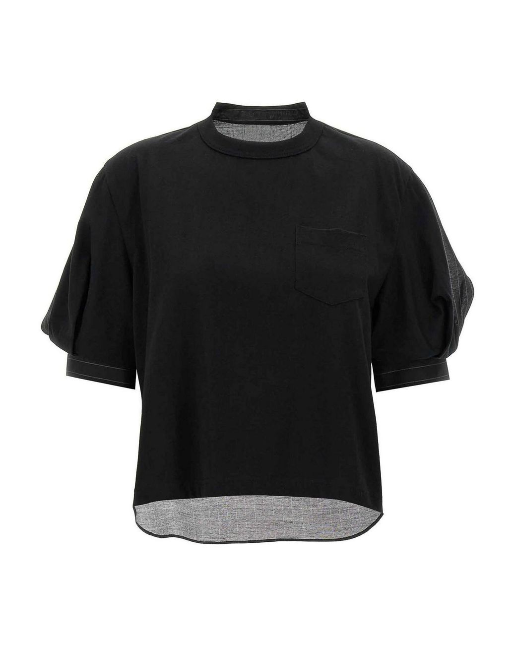 【sacai】Puff Sleeve Hybird Organza Cotton T-shirt Sacai Puff-sleeves Cotton T-shirt In White | ModeSens