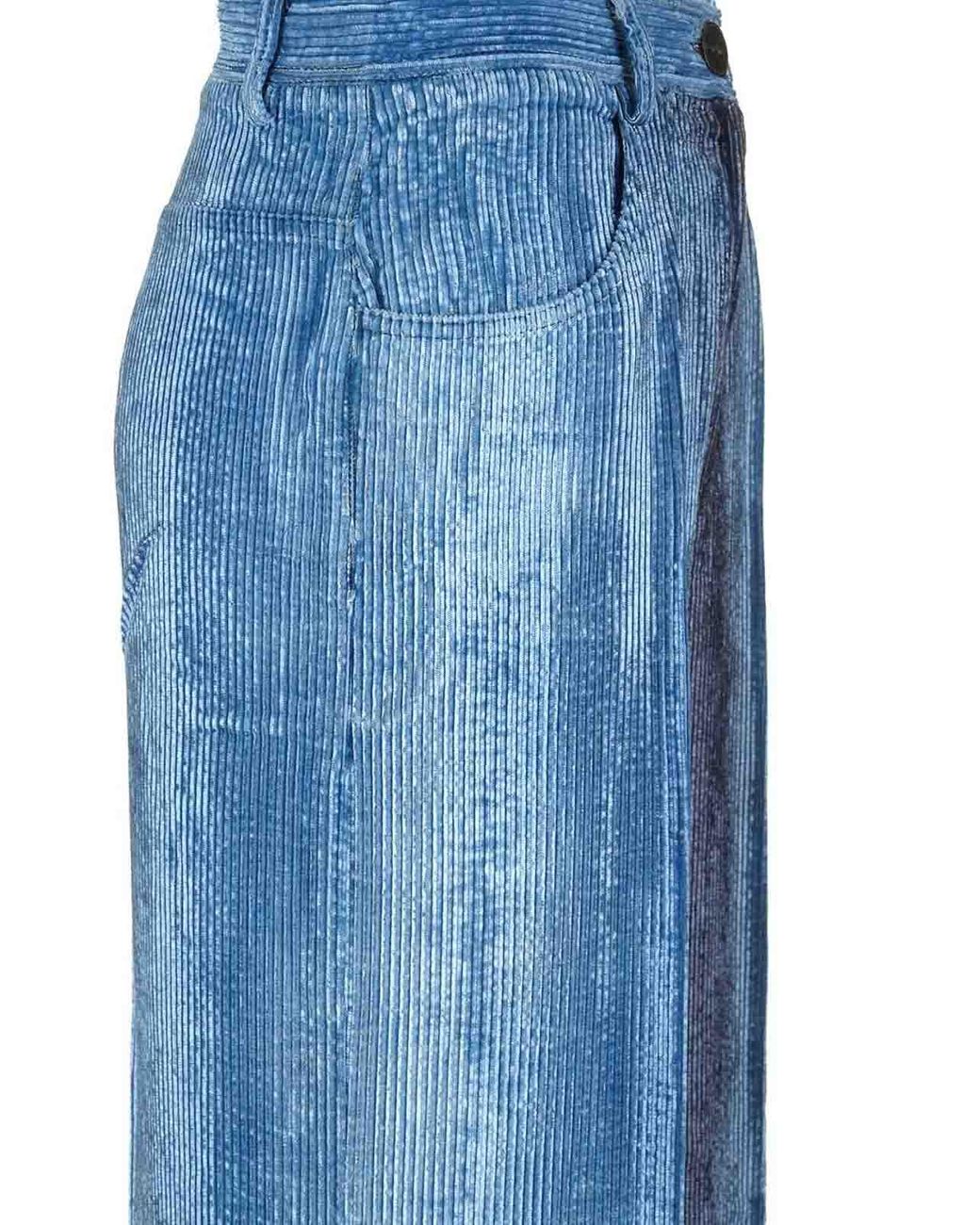 Forte_forte Blue Degrad Denim Velvet Wide Leg Pants Delav