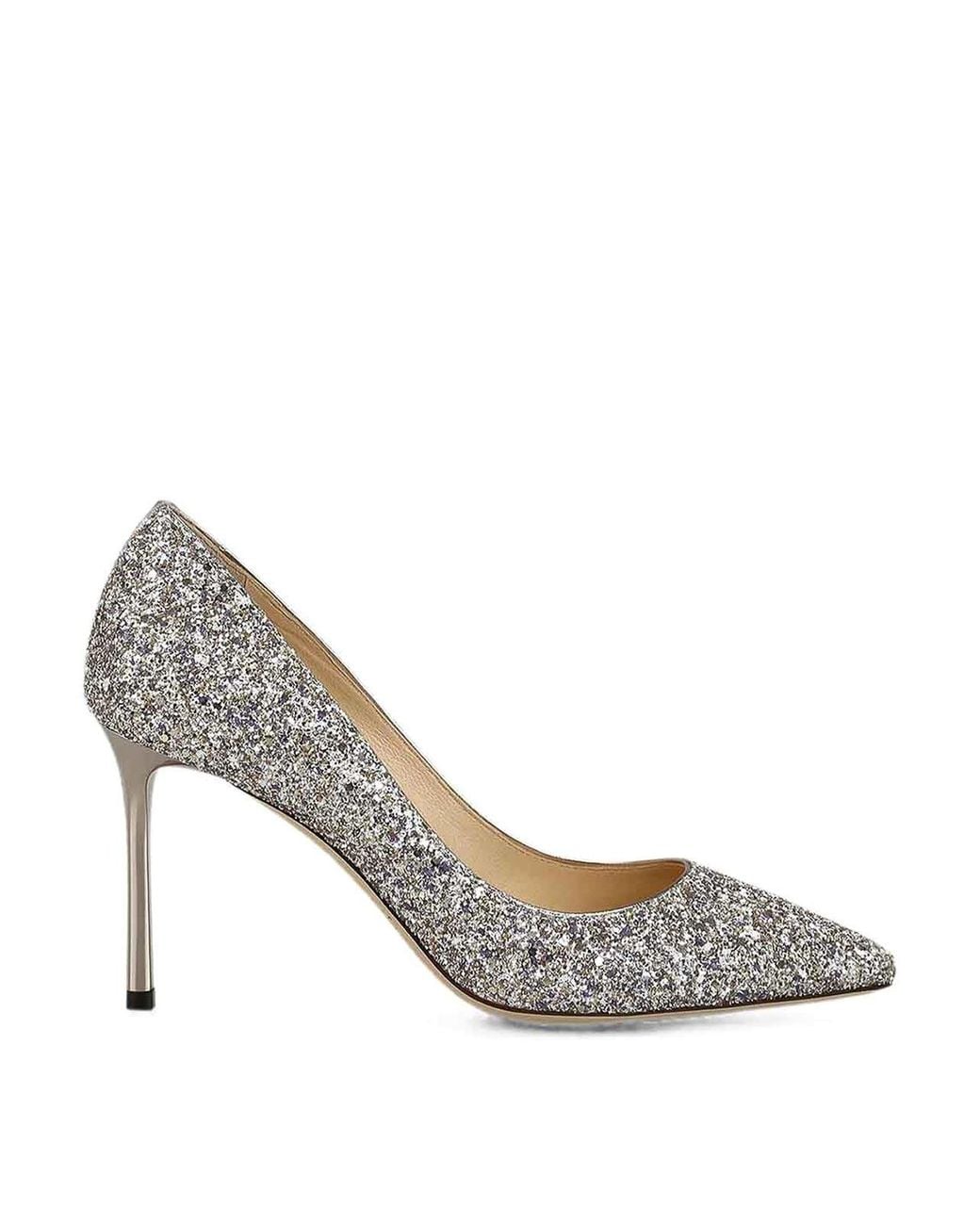 Jimmy Choo White Romy 85 Glitter Fabric Pointy Toe Pumps
