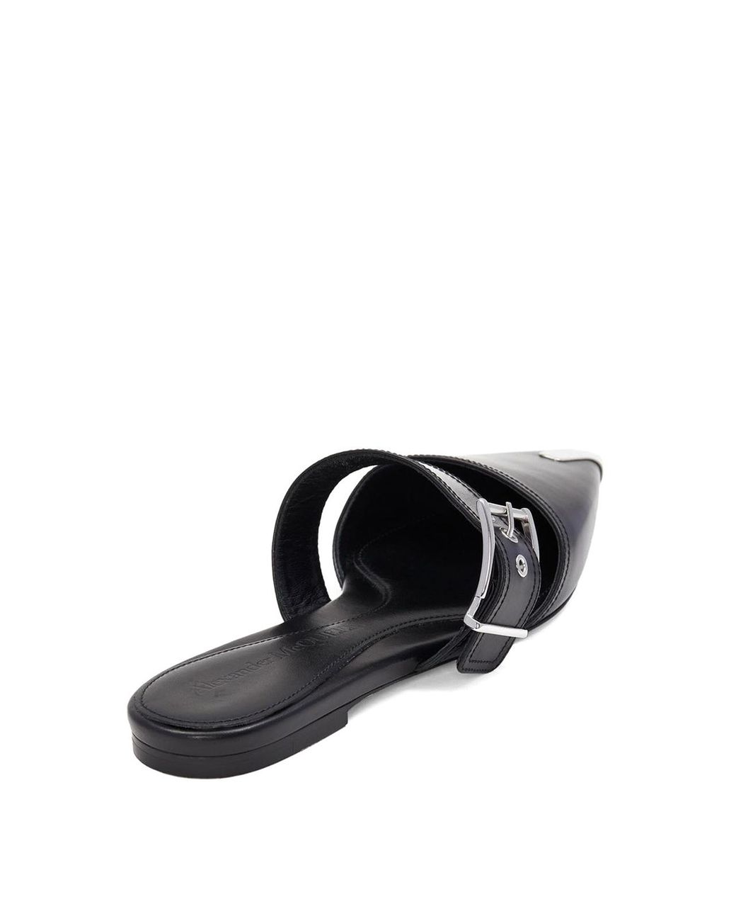 McQueen Black Buckle-Detail Leather Mules