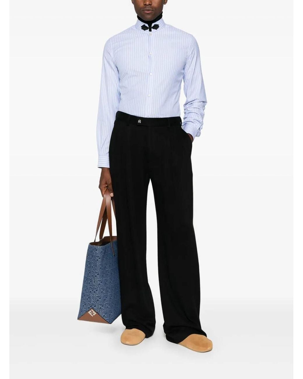 Valentino White 'Si00' Striped Oxford Shirt for men