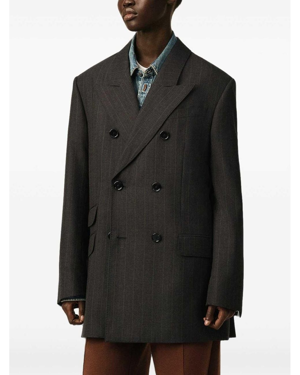 AMI Black Wool Double-Breasted Blazer Jacket