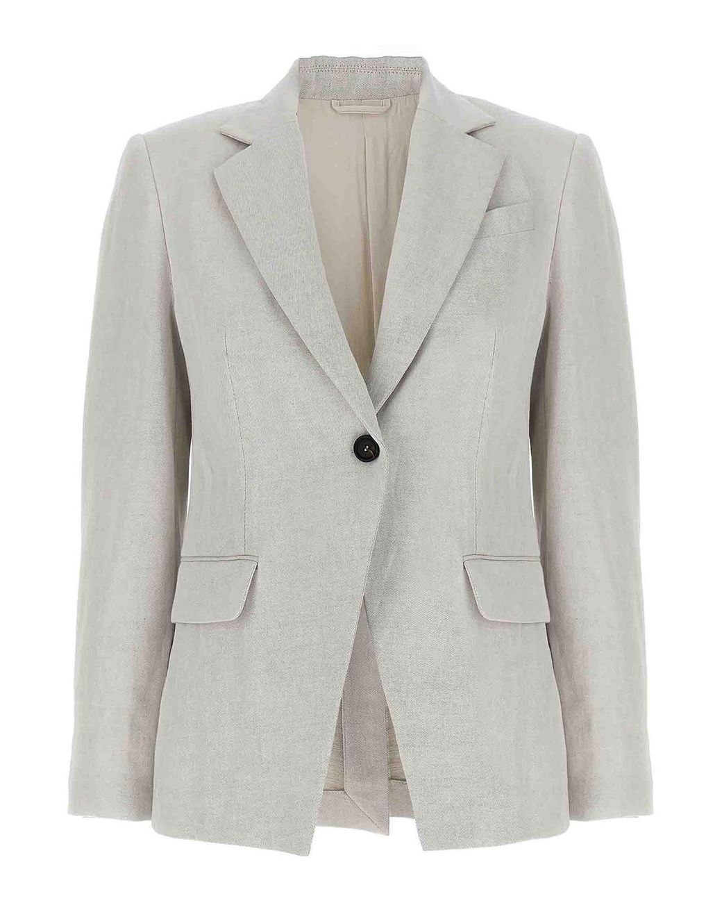 Brunello Cucinelli Gray Gesso Linen Cotton Tailored Blazer