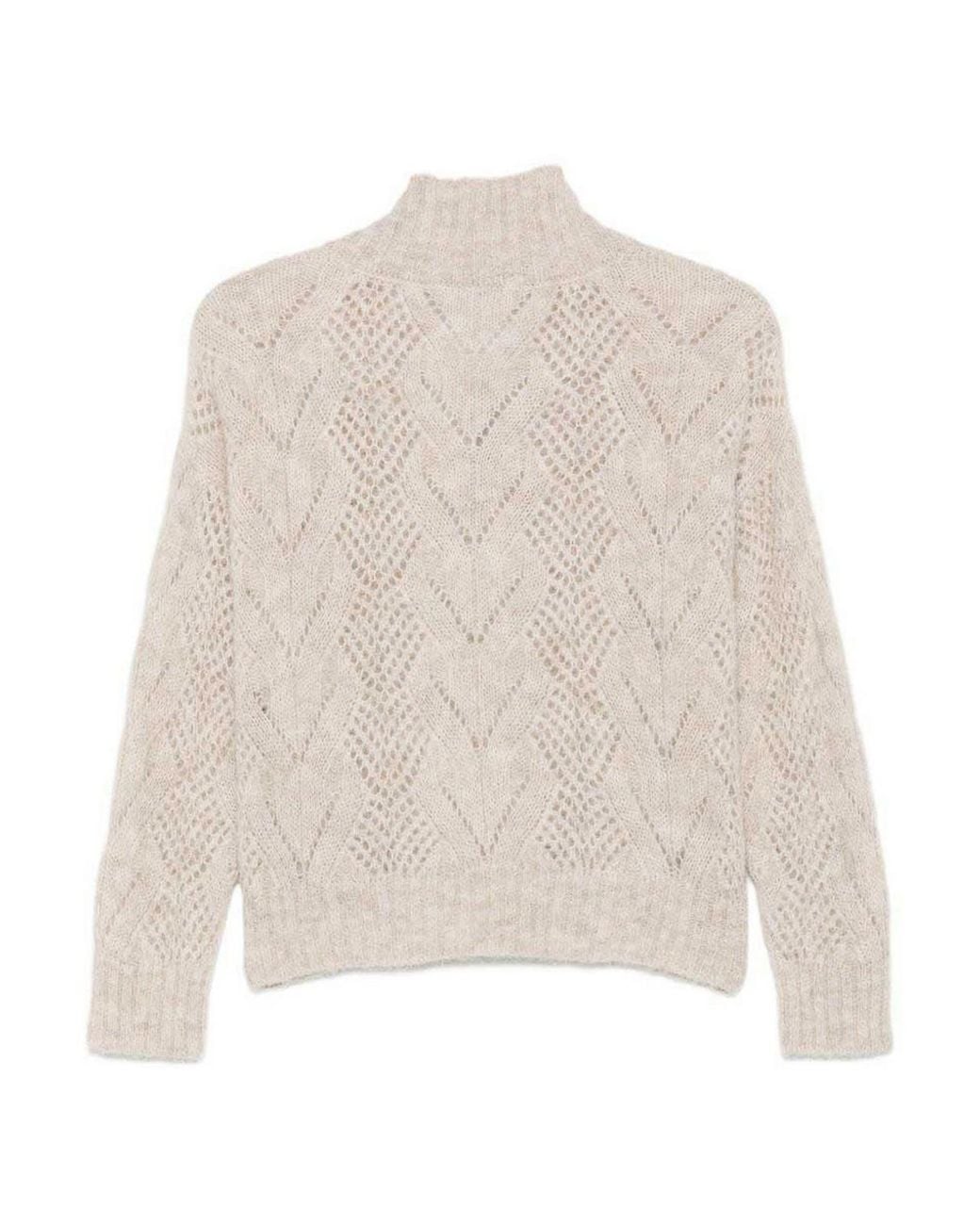D. EXTERIOR White Wool V-Neck Sweater With Open-Knit Texture