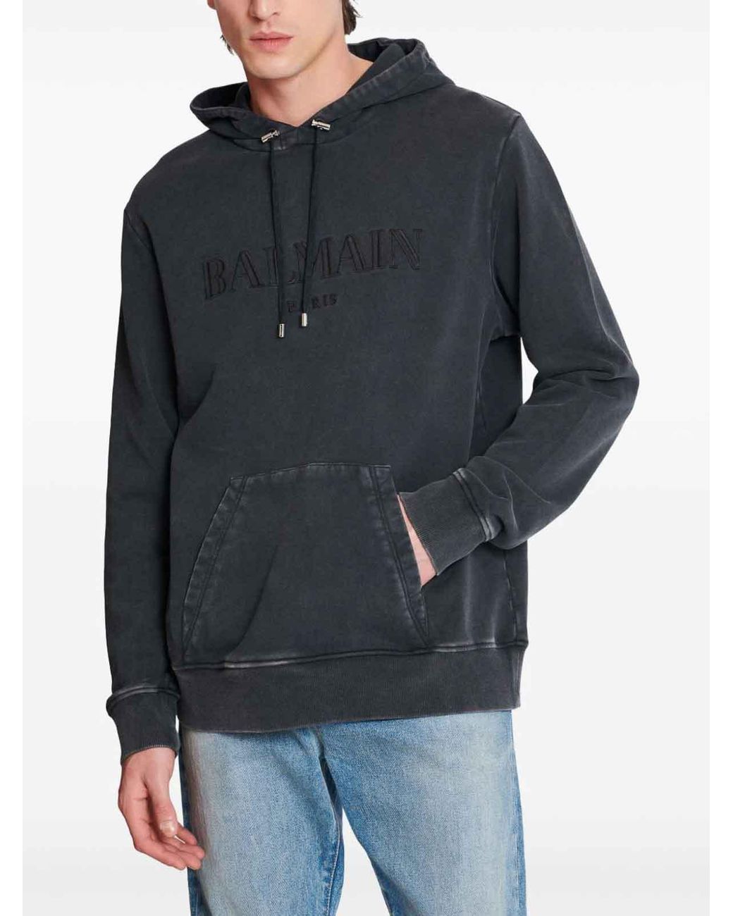 Balmain Black Vintage Embroidered Hoodie for men