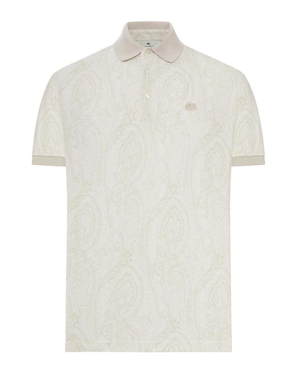 Etro White Cotton Polo Shirt With Arnica Pattern for men