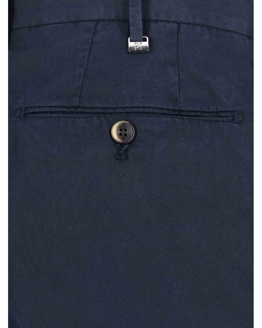 PT Torino Blue Cotton Blend Trousers for men
