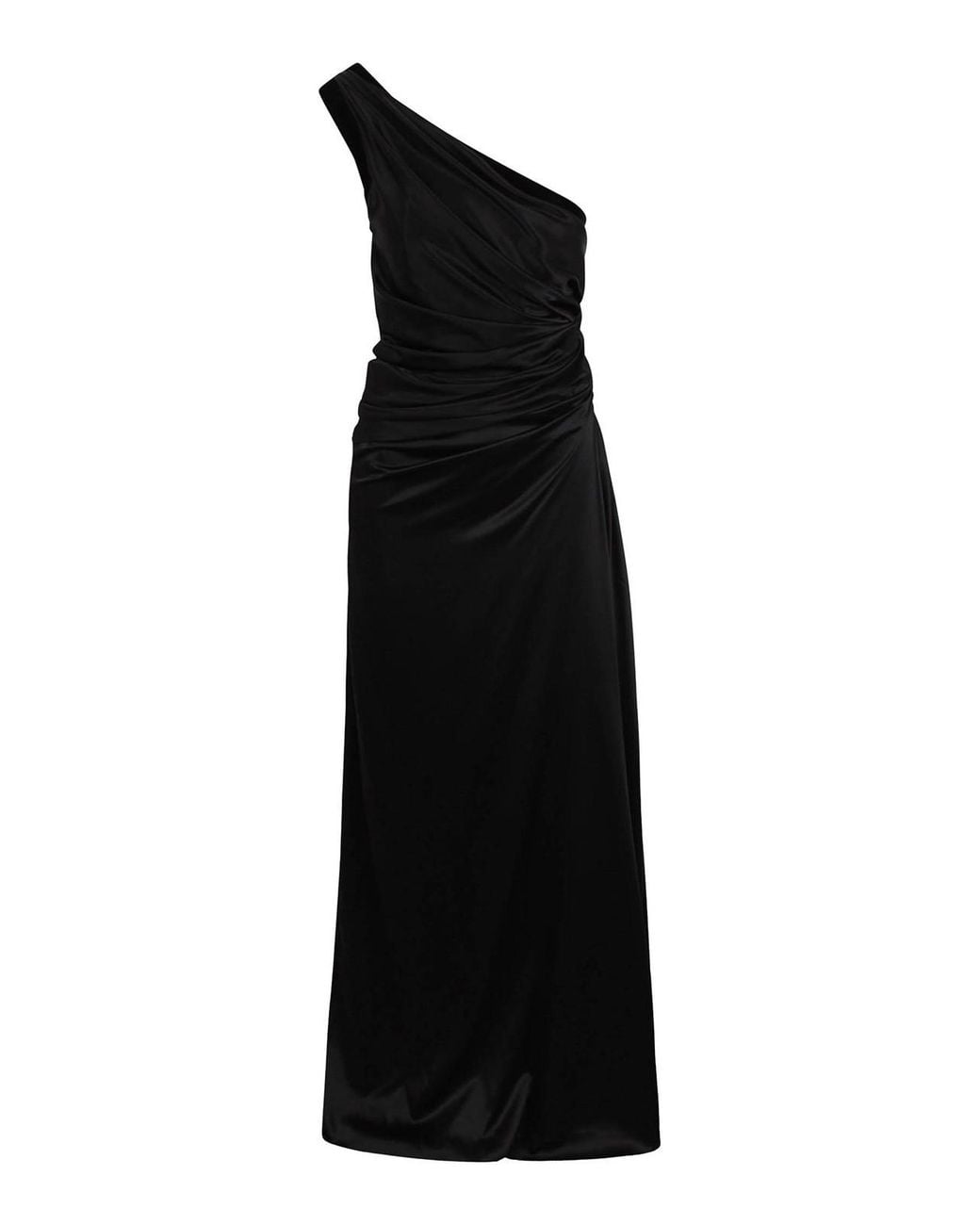 Nina Ricci Black Asymmetrical Draped Satin Long Dress