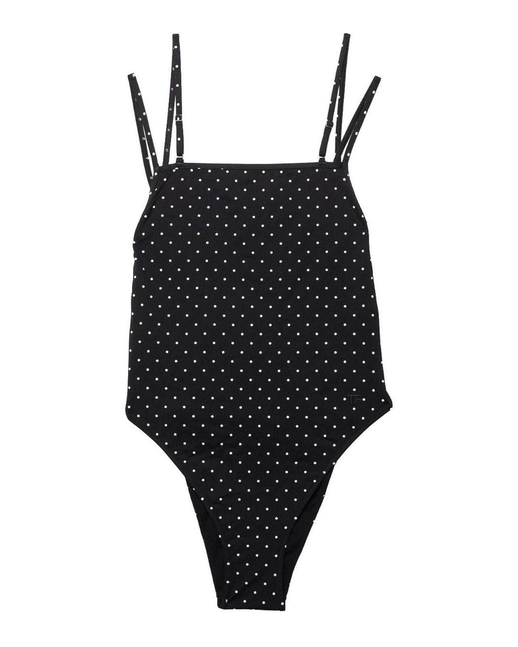 Tom Ford Black All-Over Contrasting Polka Dot-Printed Jersey One-Piece Swimsuit With Double Shoulder Straps