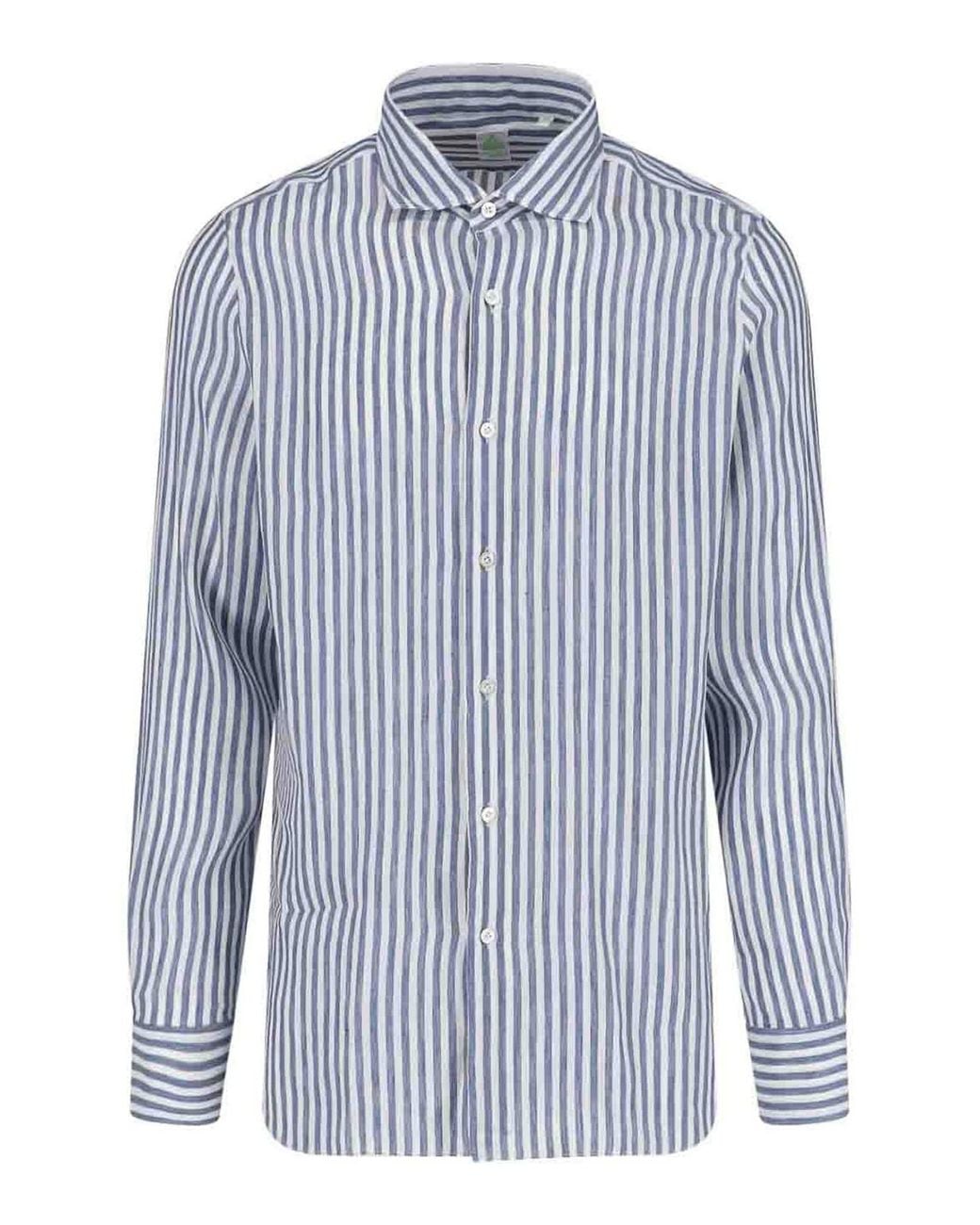 Finamore 1925 Blue Striped Shirt for men