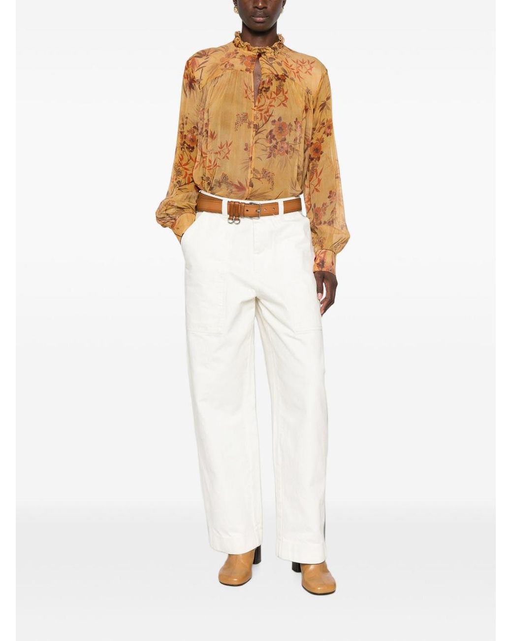Forte_forte Metallic Semi-Sheer Shirt With Floral Design