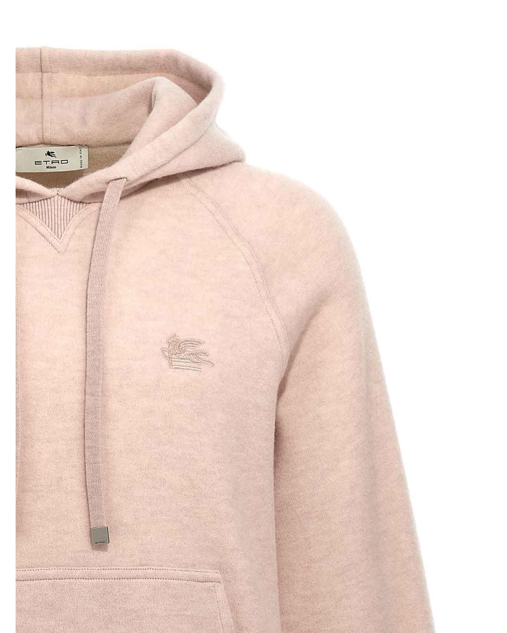 Etro Pink Logo Embroidery Wool Hoodie for men