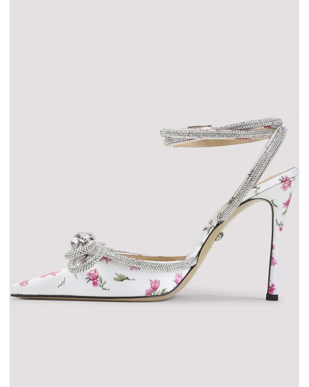 Mach & Mach White Cheri Floral Satin High Heels Sandals