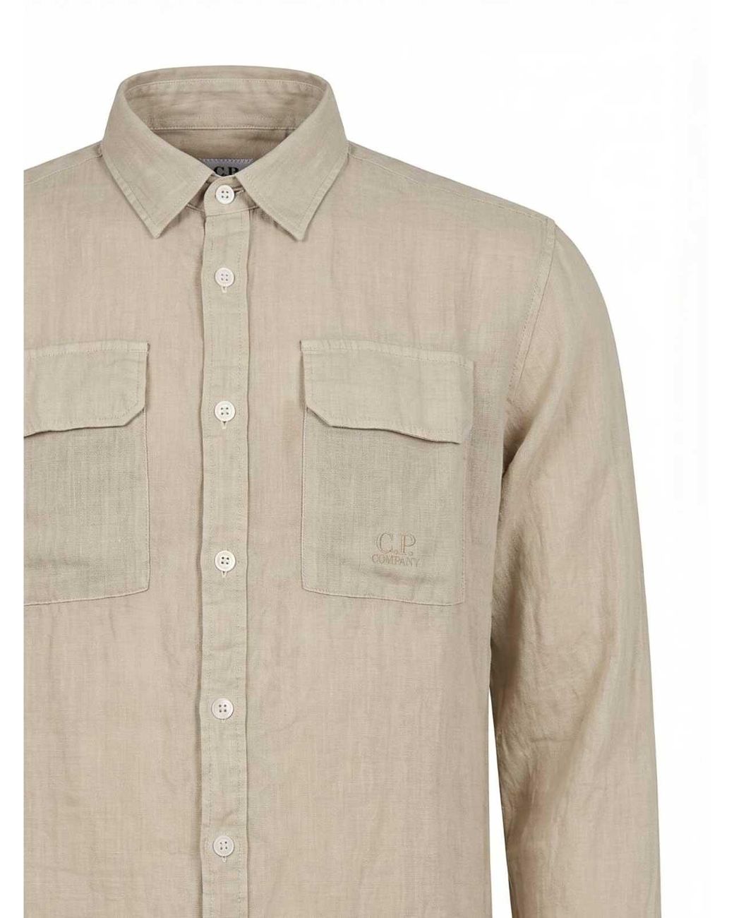 C P Company Natural Dove Linen Long-Sleeved Shirt for men