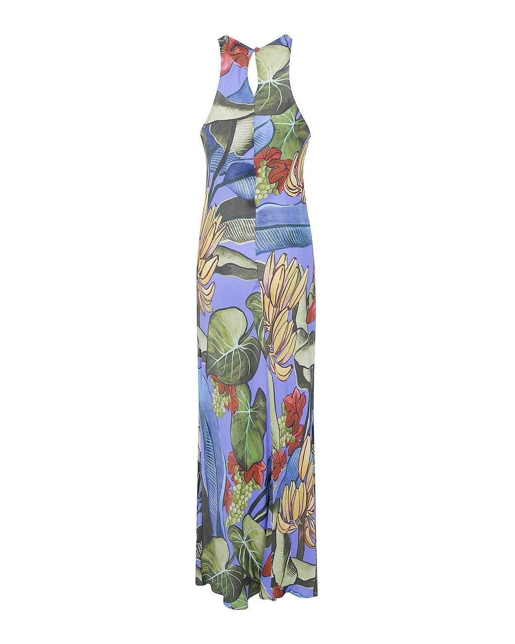 Farm Rio Blue Banana Grapes Sleeveless Maxi Dress