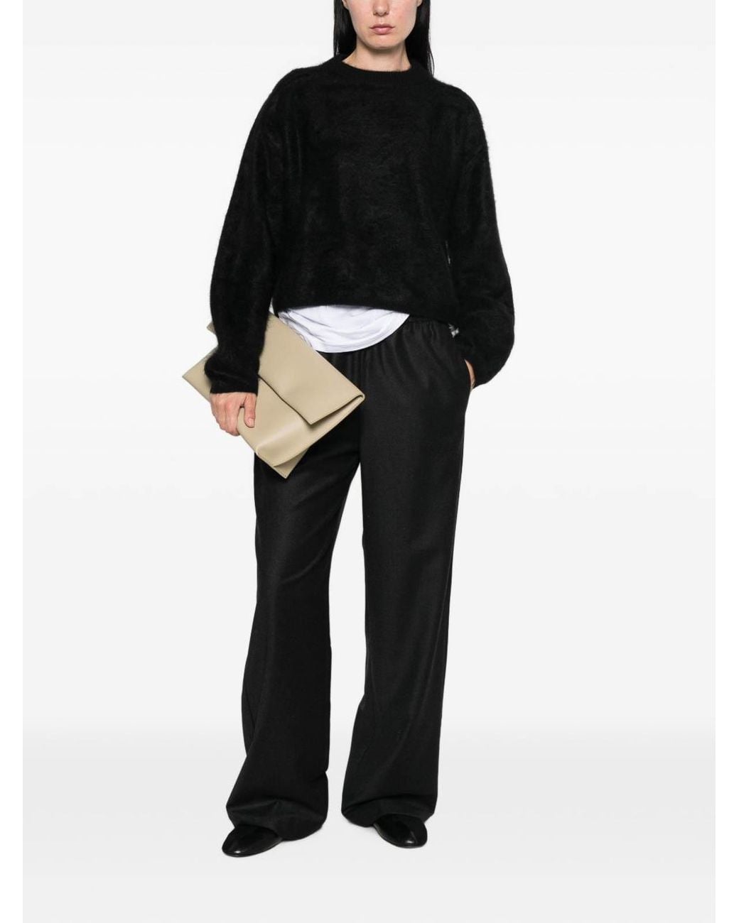 Soft Goat Black Wool Crewneck Jumper