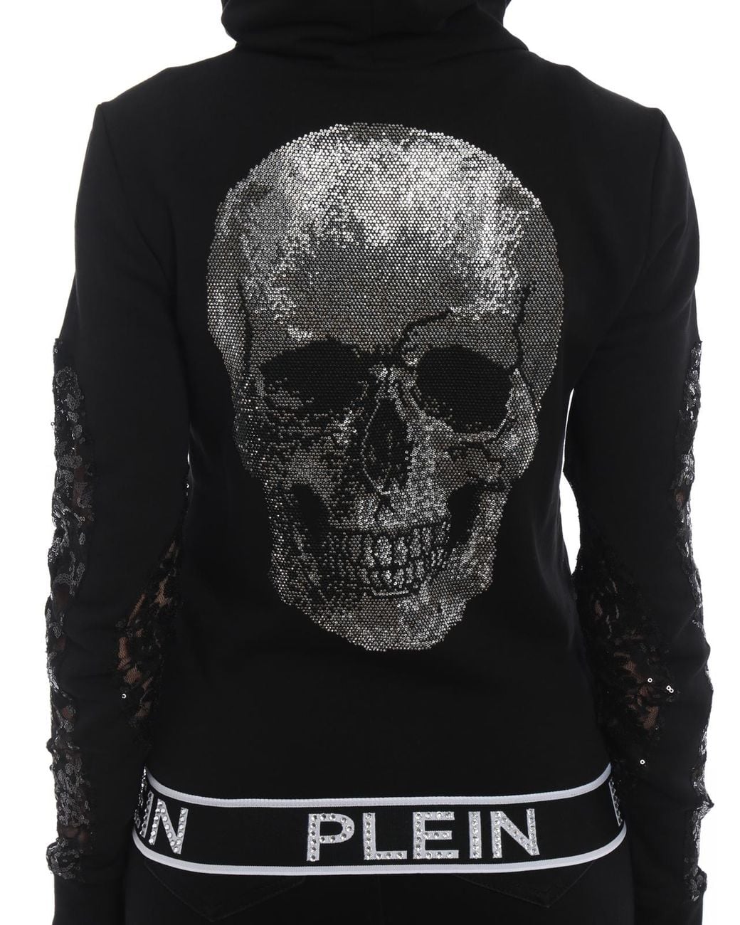 Philipp Plein Black Akhya Hoodie With Sequined Tulle