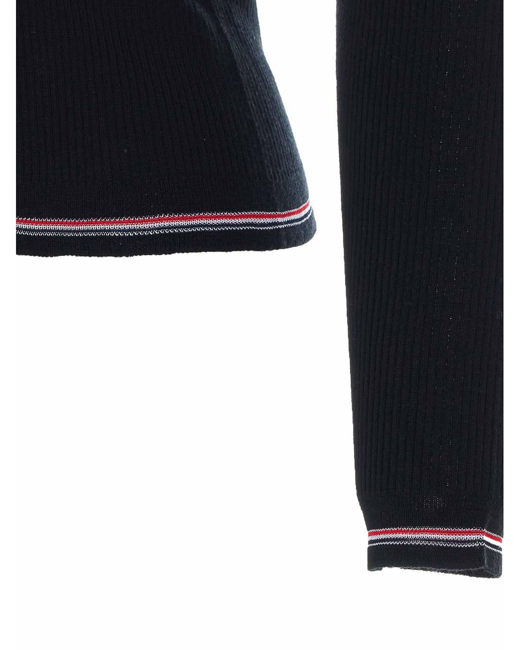 Thom Browne Blue Ribbed Striped Logo Cardigan