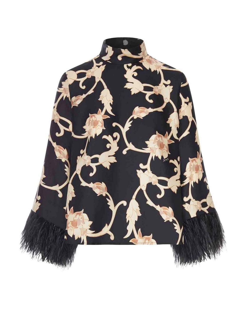 LaDoubleJ Black Printed Blouse With High Collar