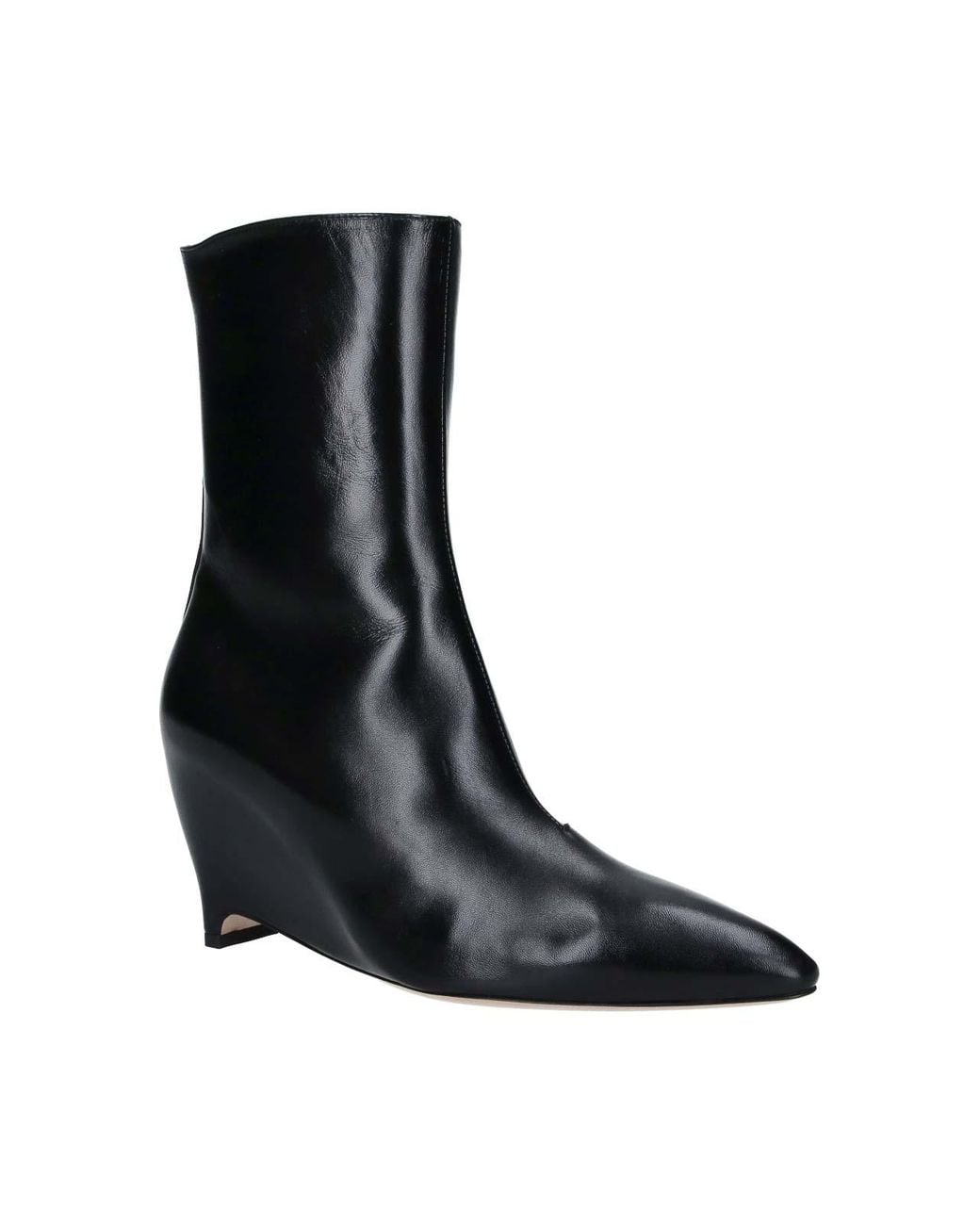 Maison Margiela Black Leather Glossy Pointed-Toe Wedge Ankle Boots