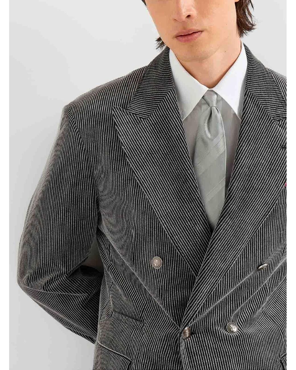 Brunello Cucinelli Gray Tailor Blazer With Metal Buttons for men