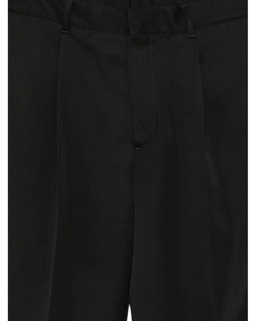 Lardini Black Wool Gabardine Pleated Trousers for men