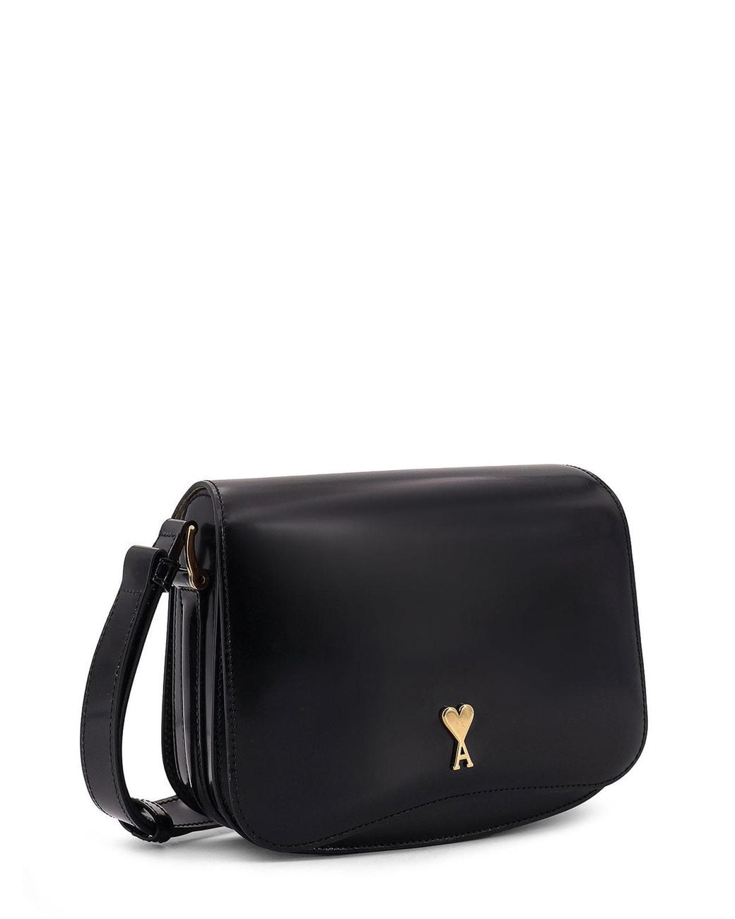AMI Black Leather Shoulder Bag With Logo Monogram