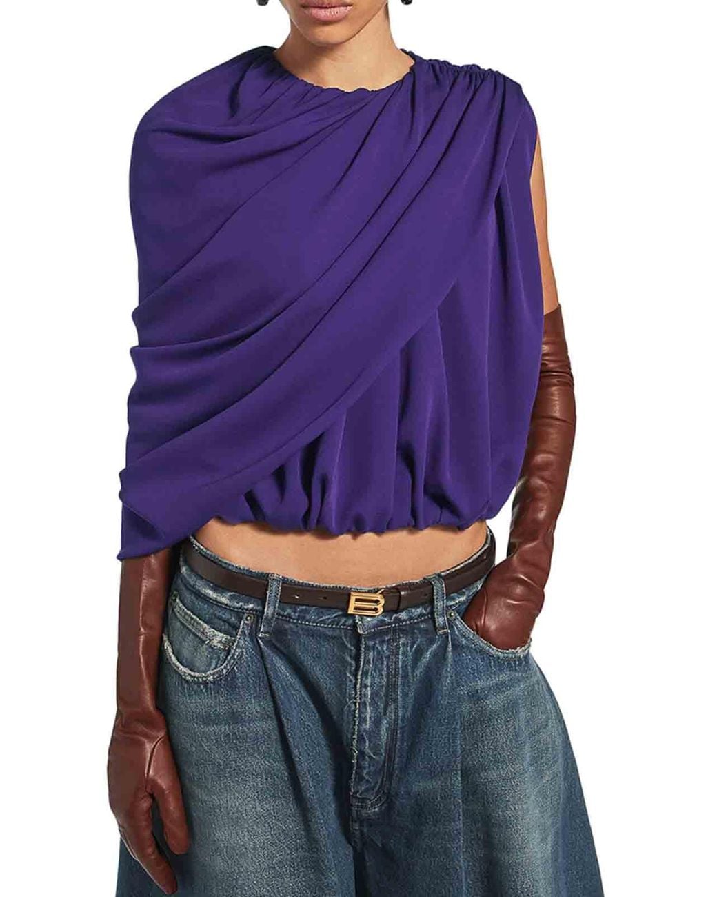 Balenciaga Purple Silk Cady Cape Top