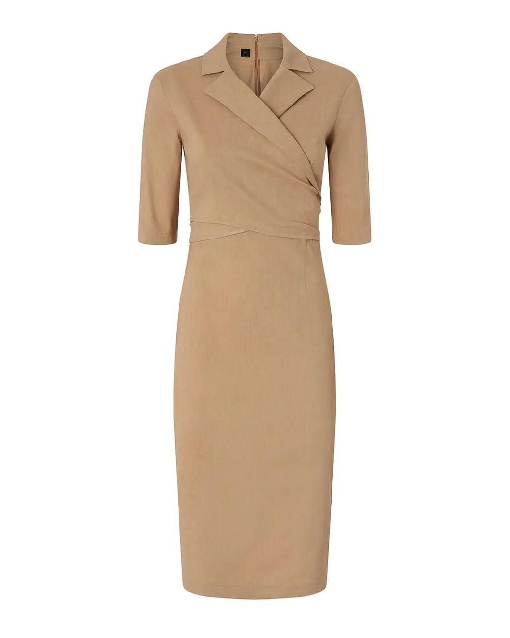 Pinko Natural Fitted Midi Dress With Bow