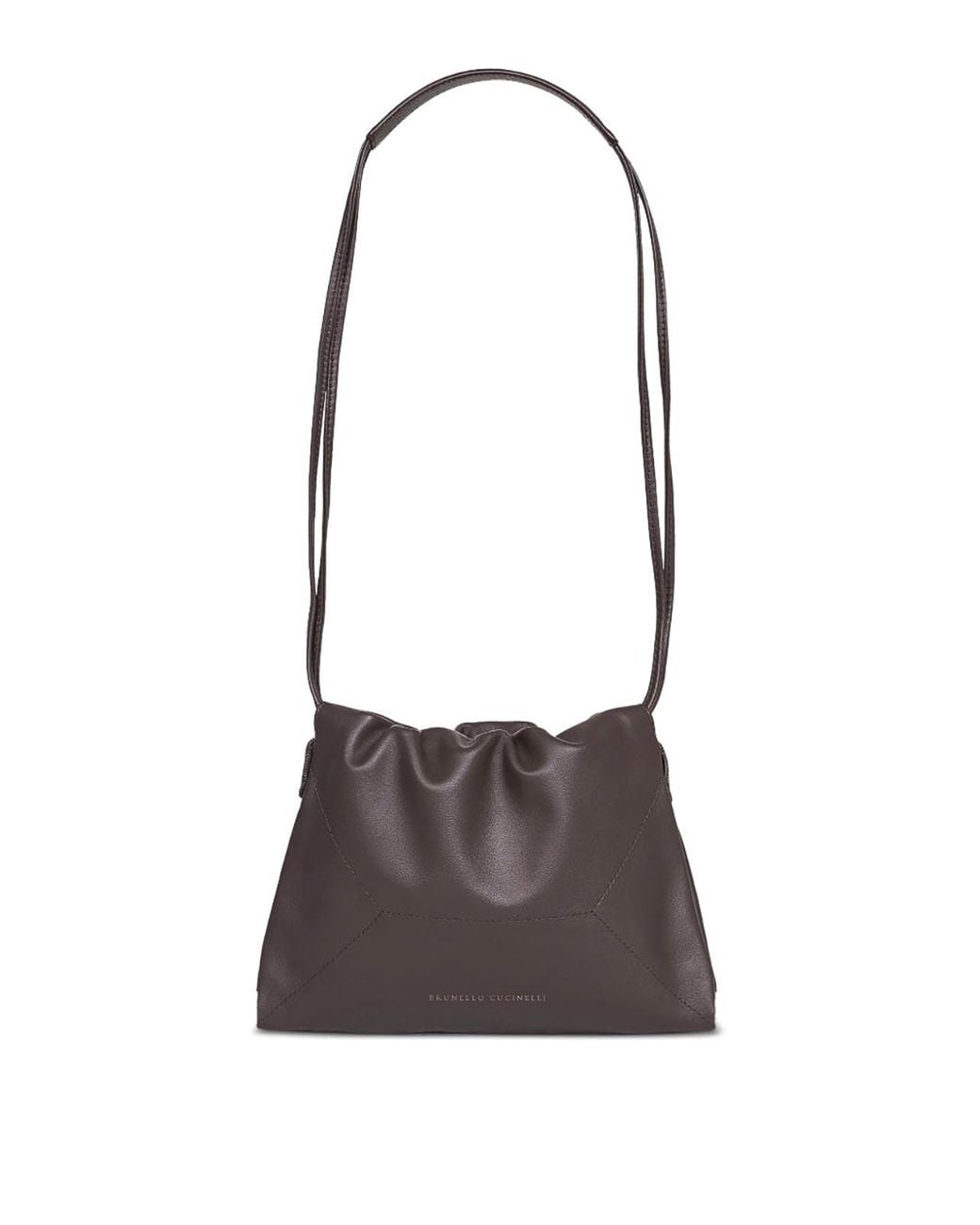 Brunello Cucinelli White Gathered Leather Shoulder Bag