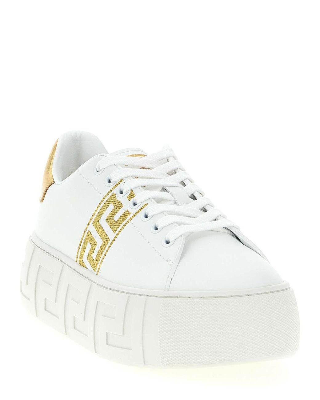 Versace White La Greca Embroidered Platform Sneakers