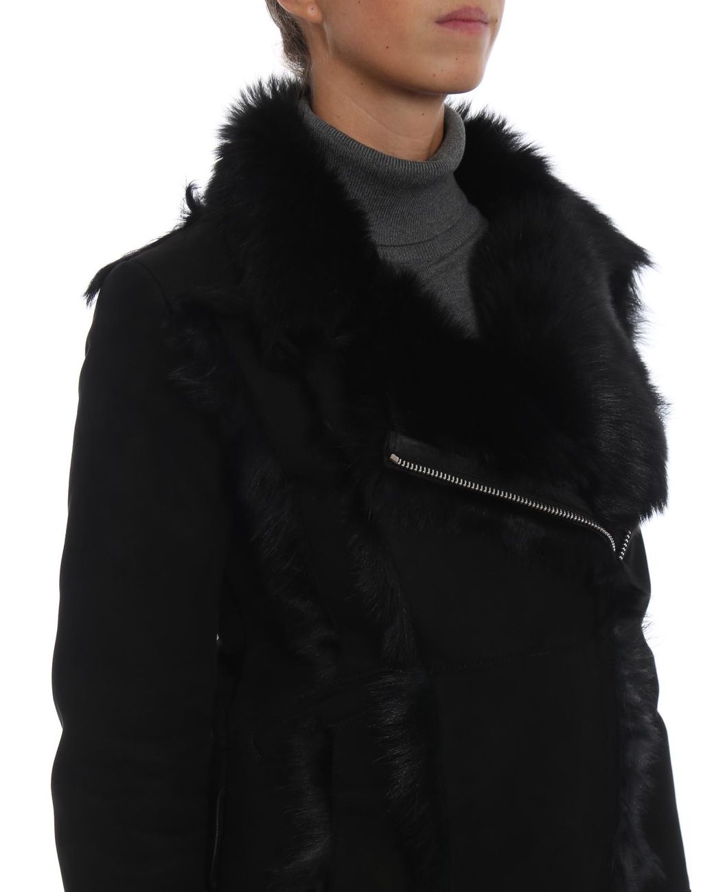 S.w.o.r.d 6.6.44 Black Off Centre Zip Shearling Jacket
