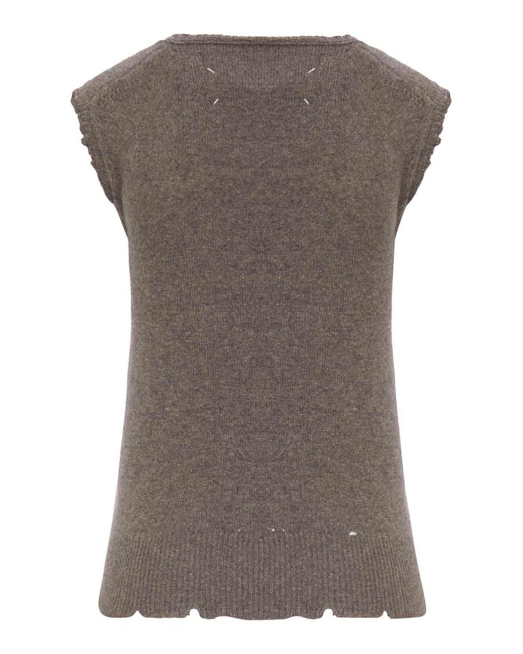 Maison Margiela Brown Distressed-Effect Knit Vest
