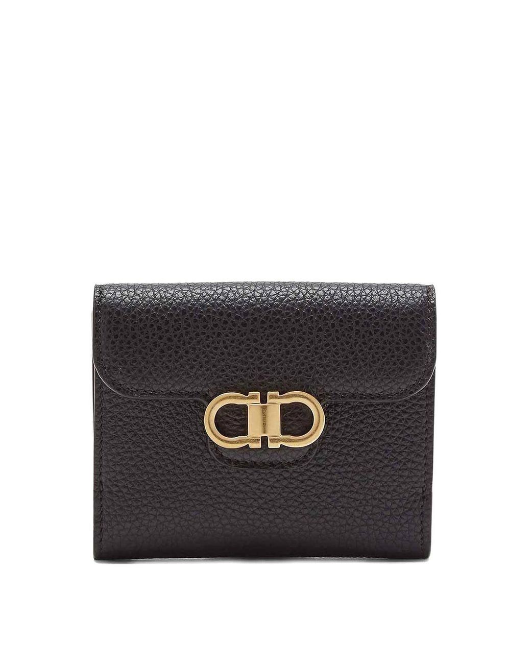 Ferragamo Black Gancini Grained Leather Compact Wallet