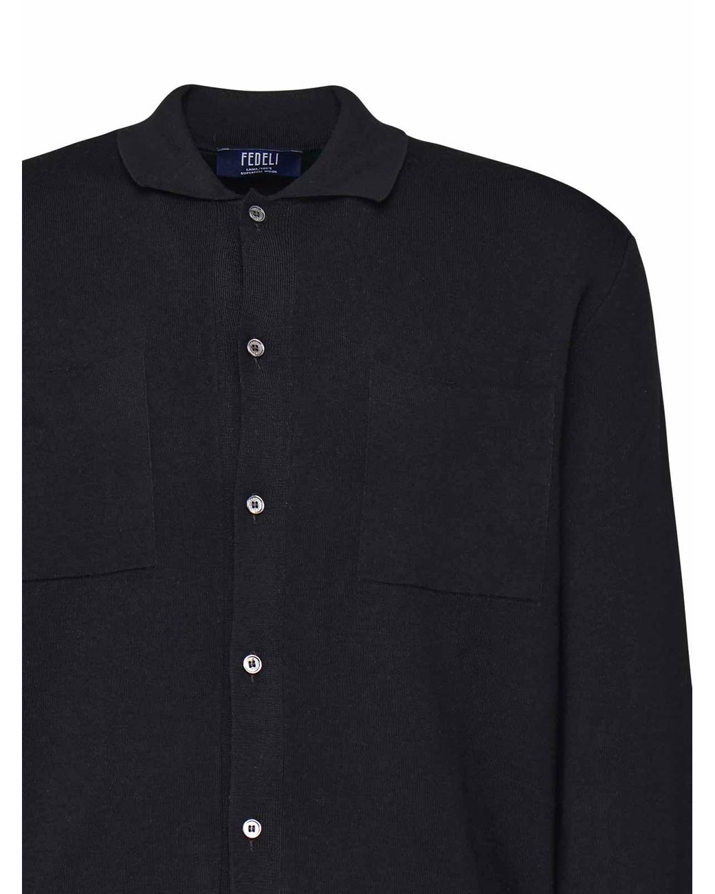 Fedeli Blue Virgin Wool Cardigan Shirt for men