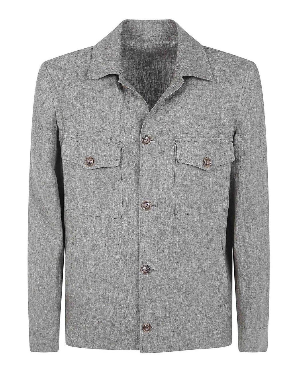 Barba Napoli Gray Park Linen Shirt for men